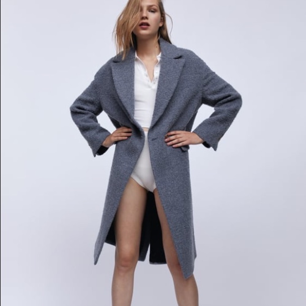 Zara Textured Weave Coat - Faded Blue